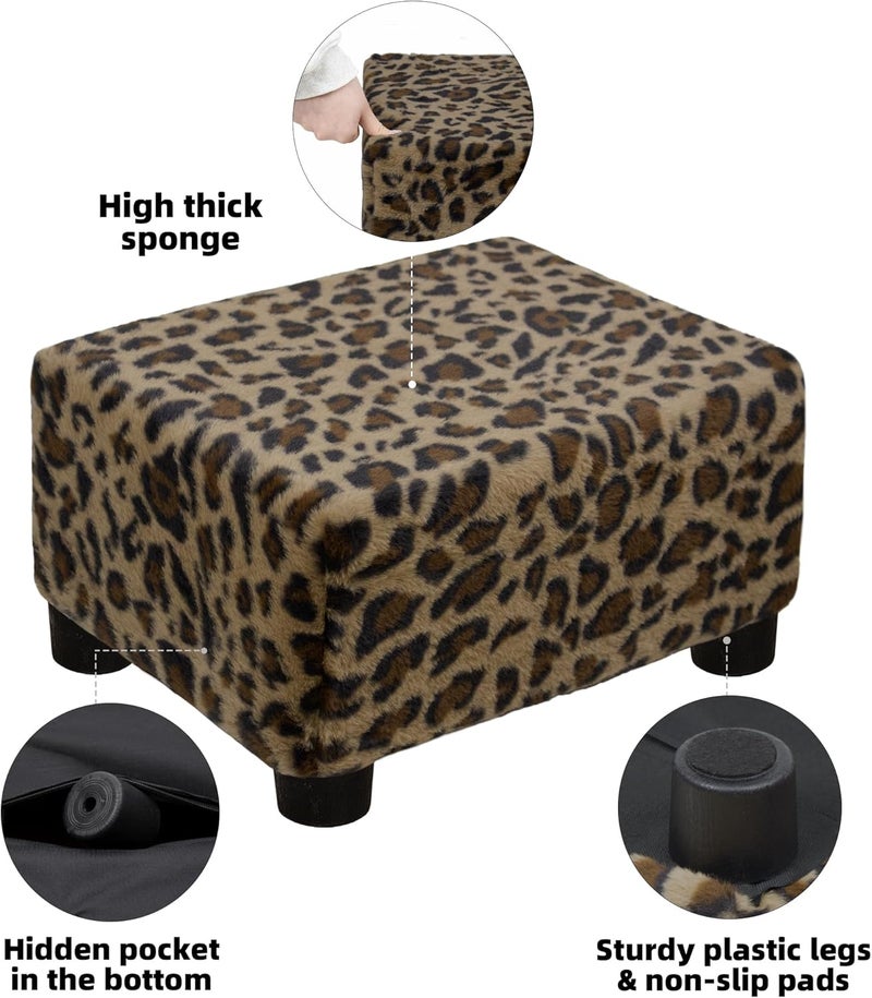 CAROLMADE  pouf صغير مع أرجل تحت المكتب لراحة القدمين لغرفة المعيشة وغرفة النوم والمكتب، فرو صناعي بني - Image 5